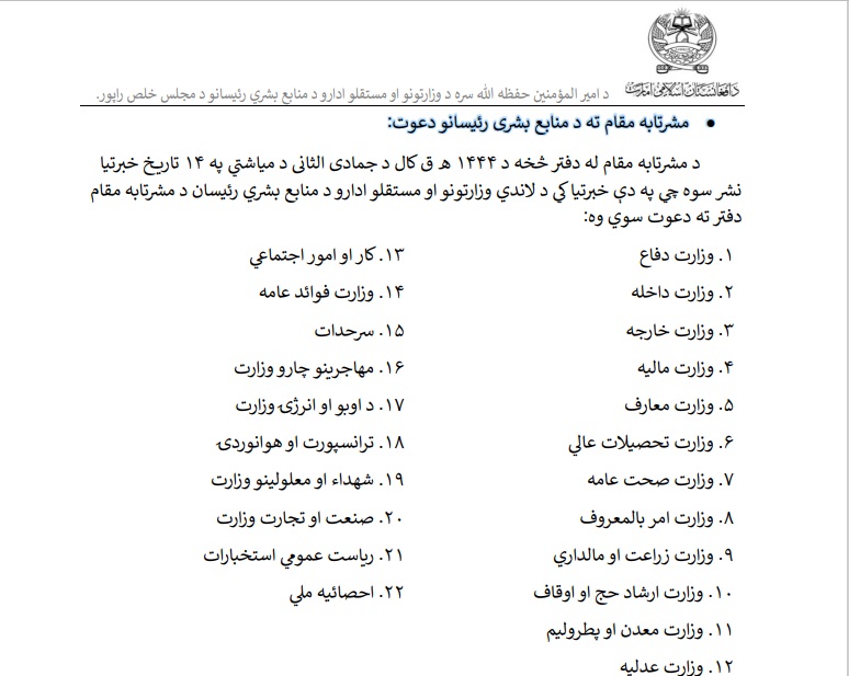 جلسه روسای منابع بشری با رهبر طالبان در قندهار